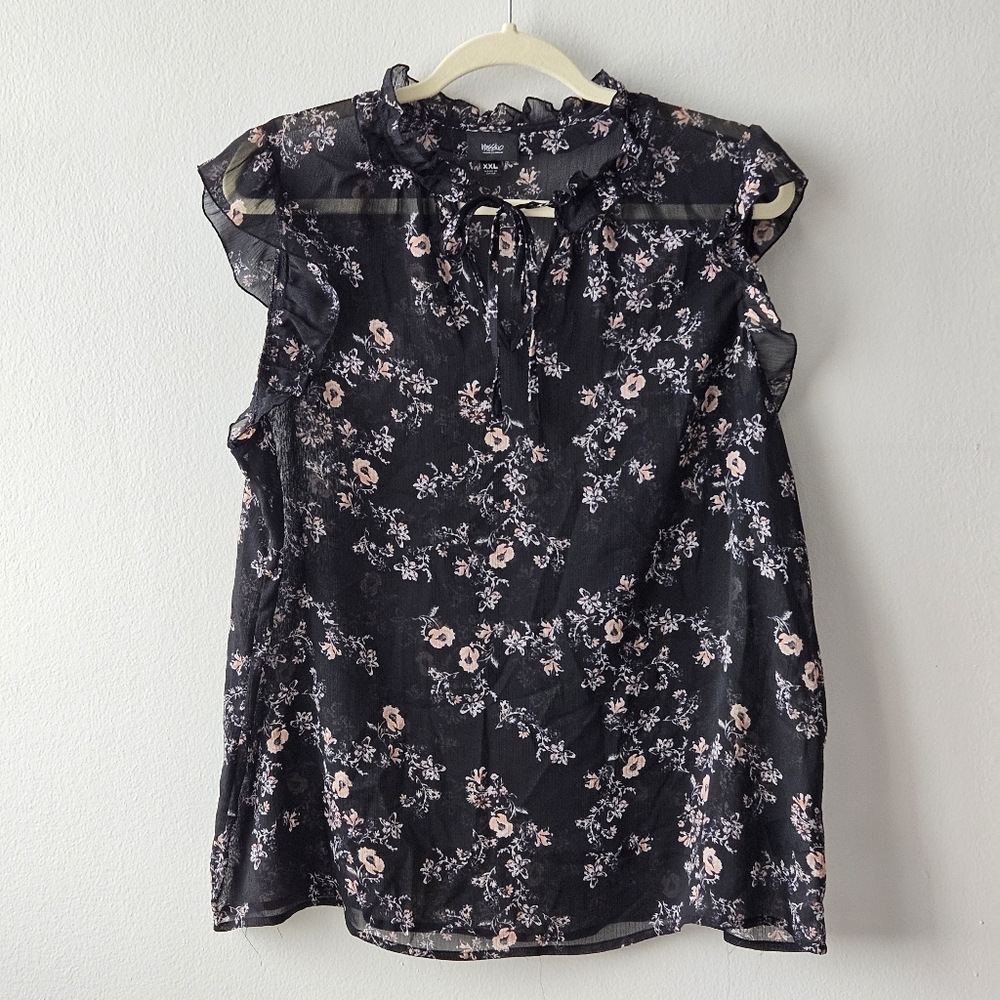 H&M Black Floral Ruffle Blouse